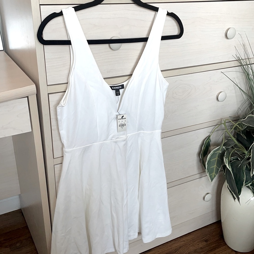 Express White Deep V Dress